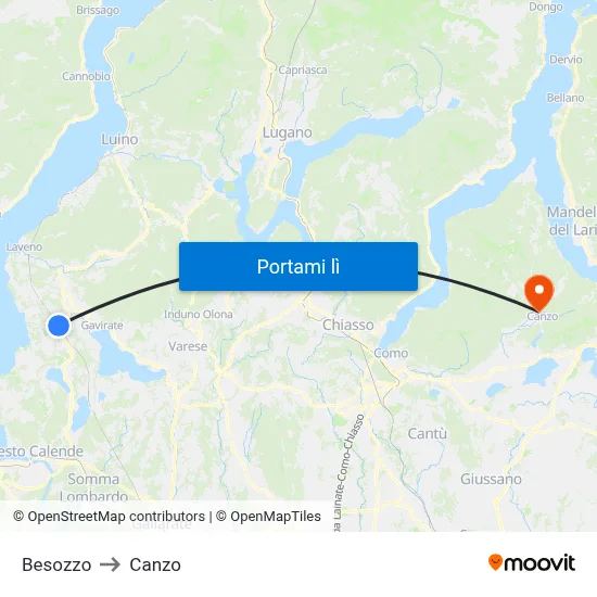 Besozzo to Canzo map