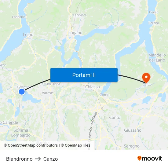 Biandronno to Canzo map