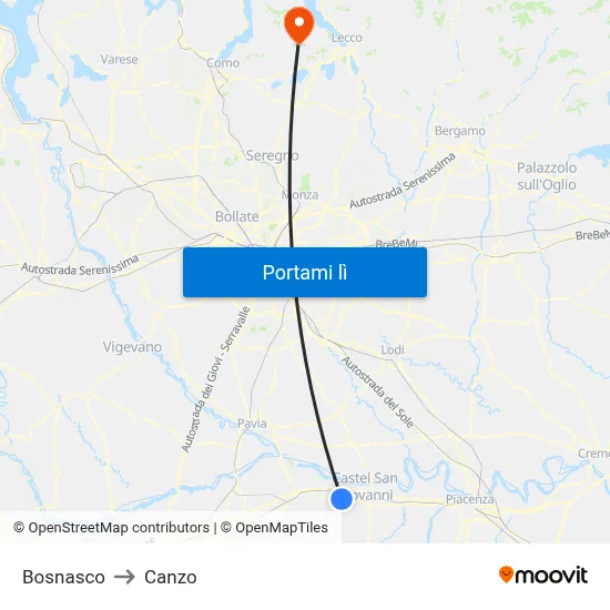 Bosnasco to Canzo map