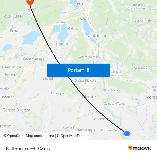 Bottanuco to Canzo map