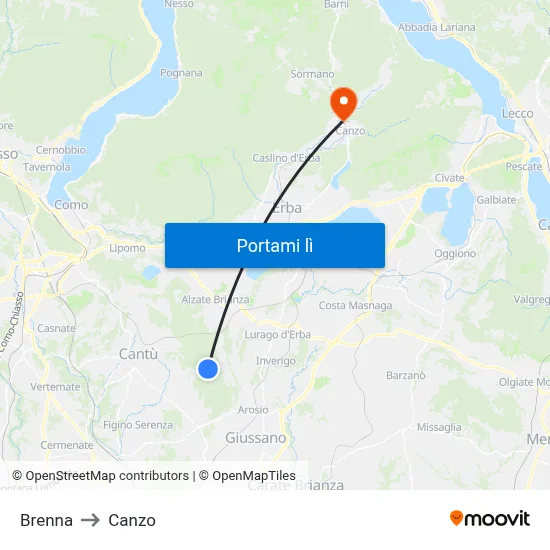 Brenna to Canzo map