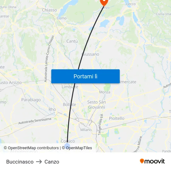 Buccinasco to Canzo map