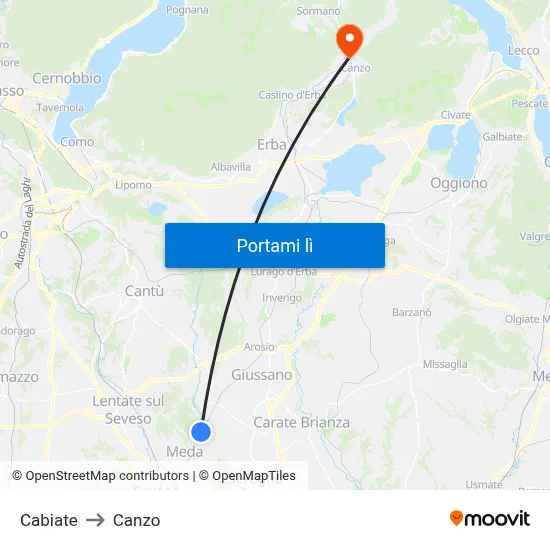 Cabiate to Canzo map