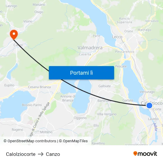 Calolziocorte to Canzo map