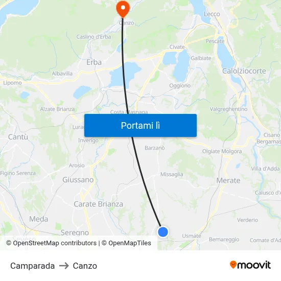 Camparada to Canzo map