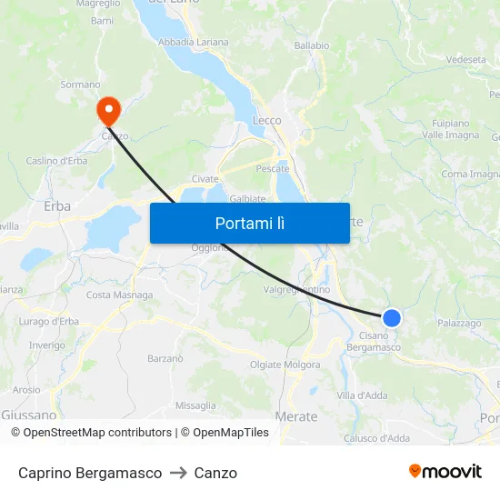 Caprino Bergamasco to Canzo map