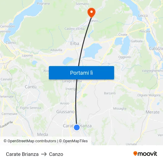 Carate Brianza to Canzo map