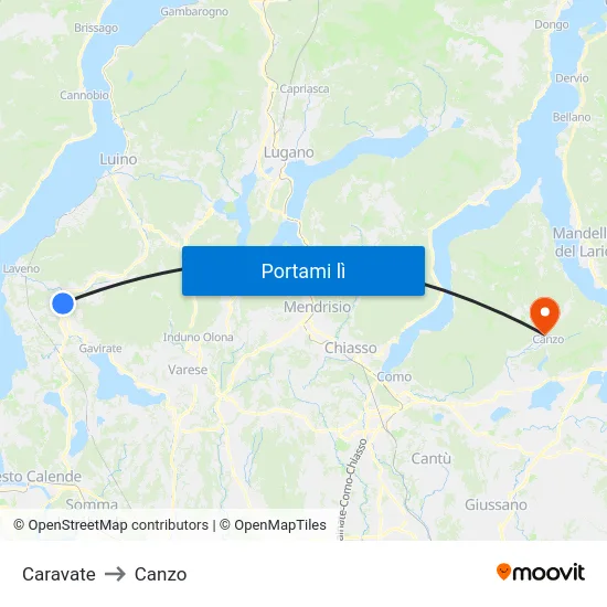 Caravate to Canzo map