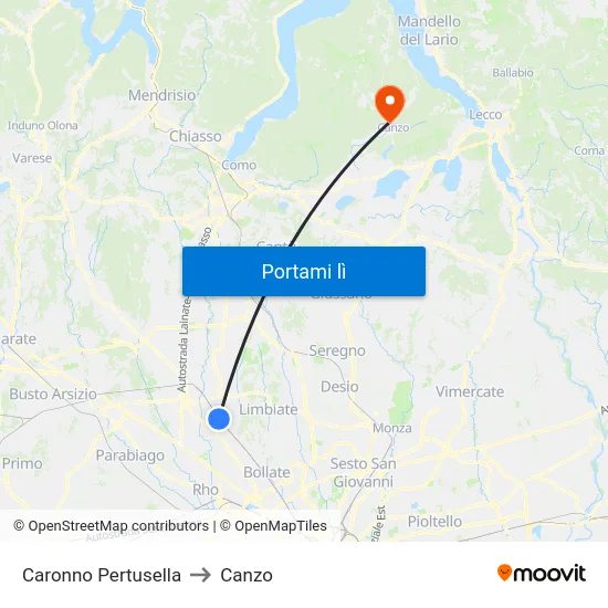 Caronno Pertusella to Canzo map