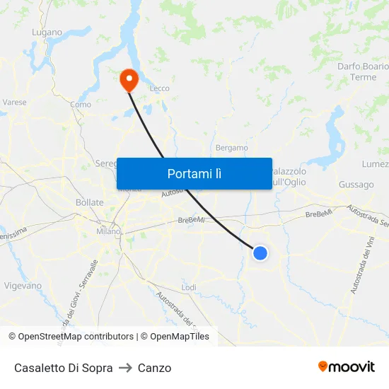 Casaletto Di Sopra to Canzo map