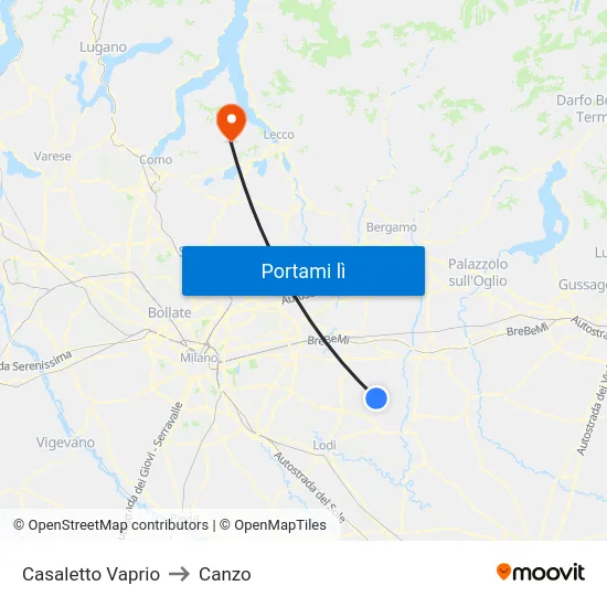 Casaletto Vaprio to Canzo map
