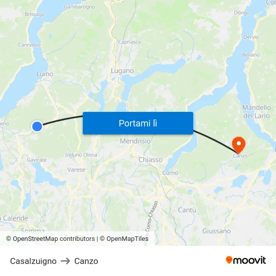 Casalzuigno to Canzo map