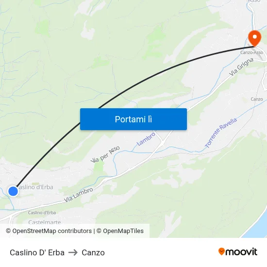 Caslino D' Erba to Canzo map