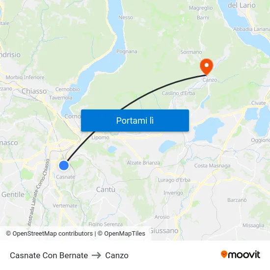 Casnate Con Bernate to Canzo map