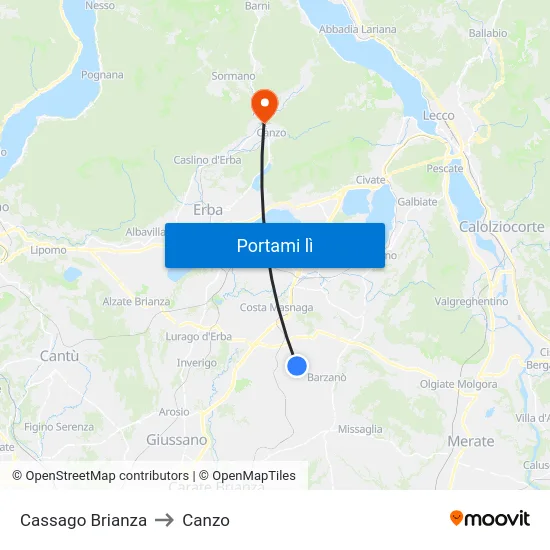 Cassago Brianza to Canzo map