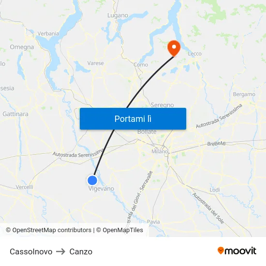 Cassolnovo to Canzo map