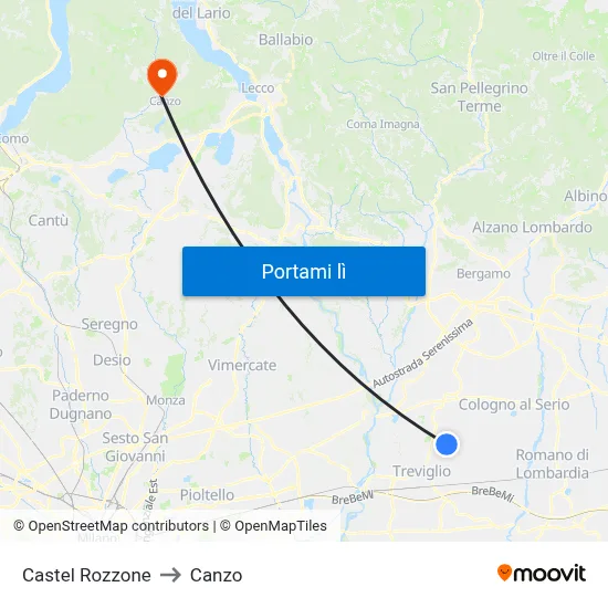 Castel Rozzone to Canzo map