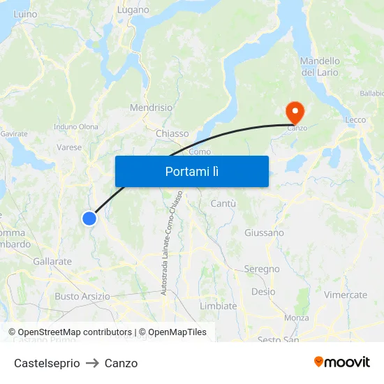 Castelseprio to Canzo map