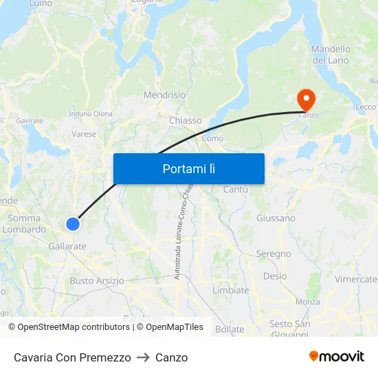 Cavaria Con Premezzo to Canzo map