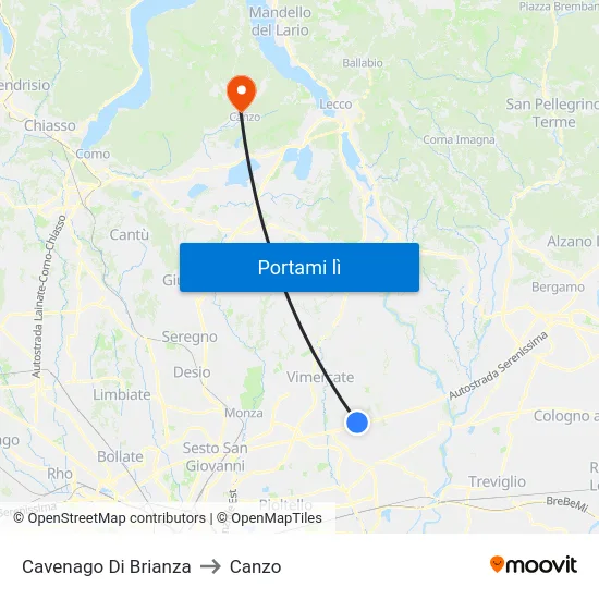 Cavenago Di Brianza to Canzo map