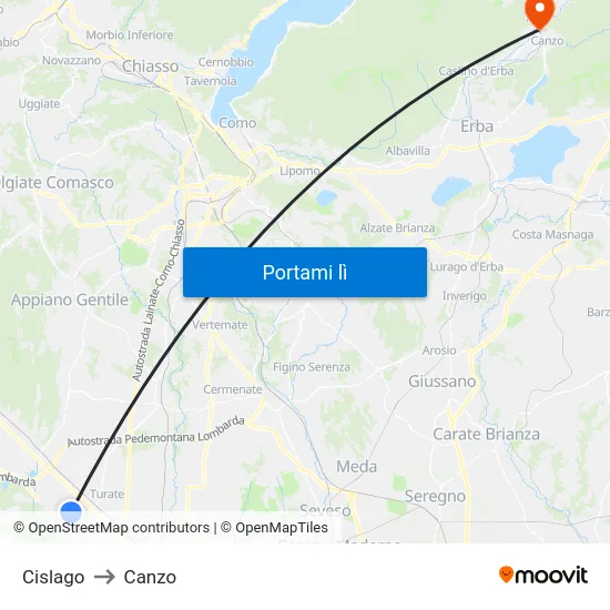 Cislago to Canzo map