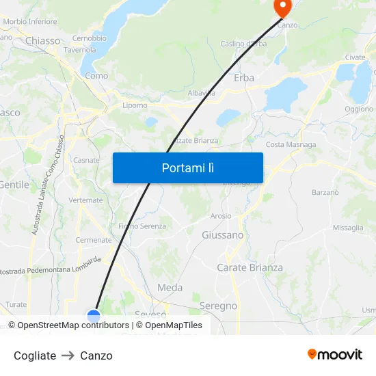 Cogliate to Canzo map
