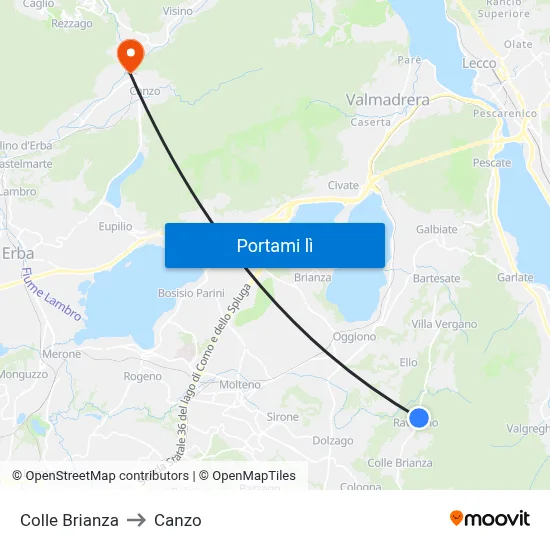 Colle Brianza to Canzo map