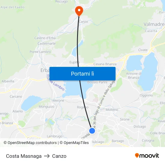 Costa Masnaga to Canzo map