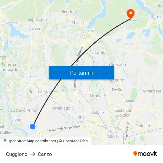 Cuggiono to Canzo map