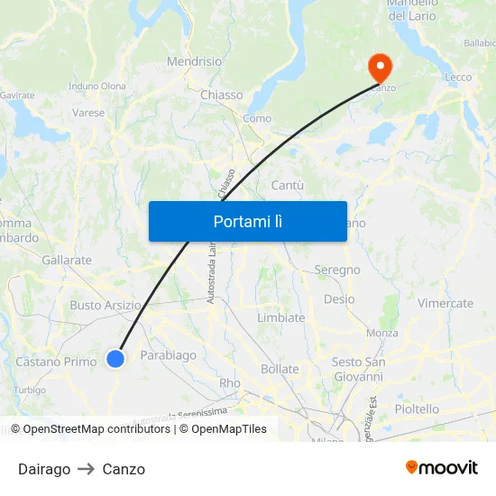 Dairago to Canzo map