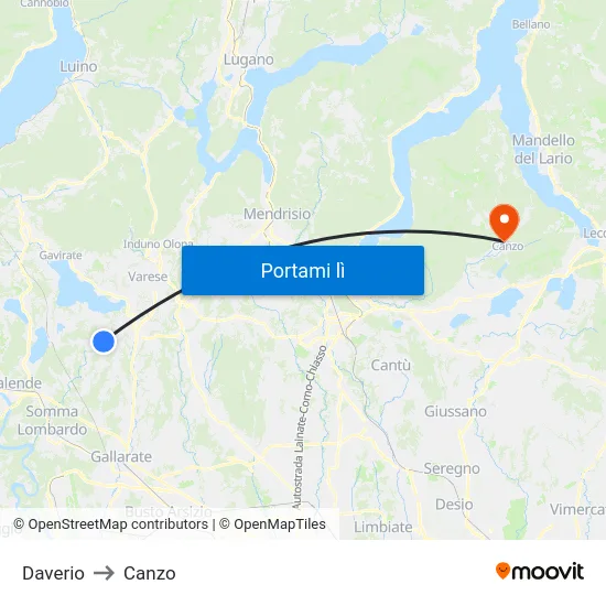 Daverio to Canzo map