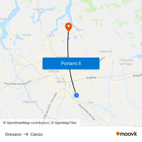 Dresano to Canzo map