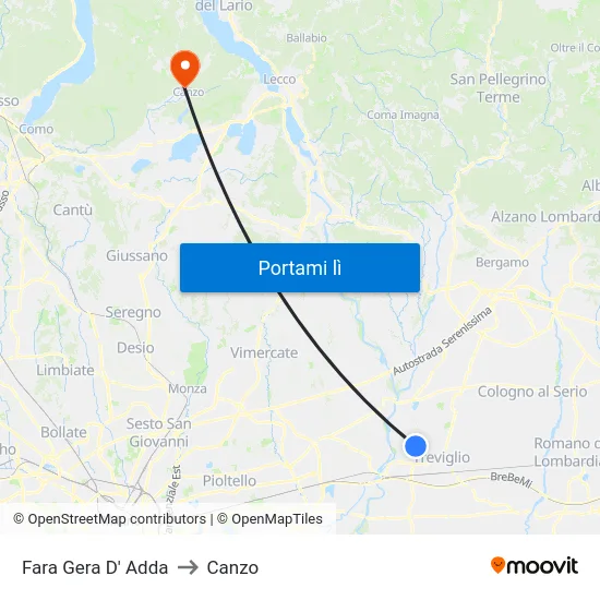 Fara Gera D' Adda to Canzo map
