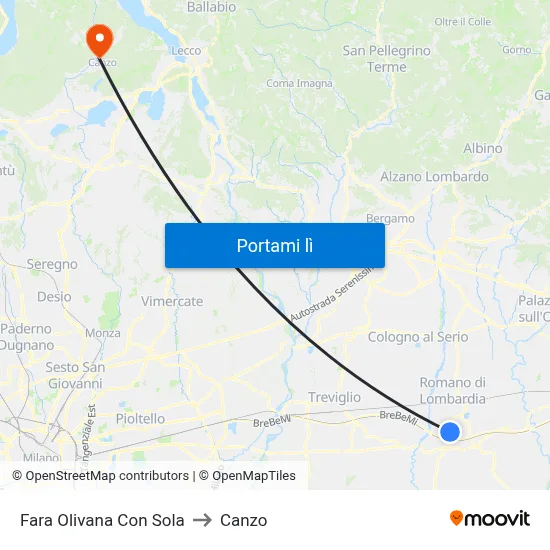 Fara Olivana Con Sola to Canzo map