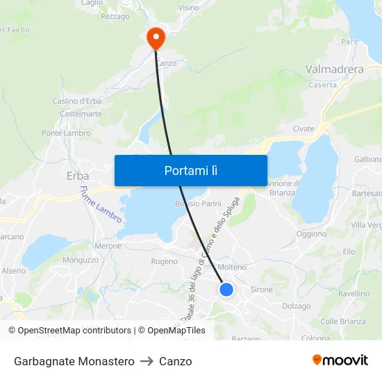 Garbagnate Monastero to Canzo map