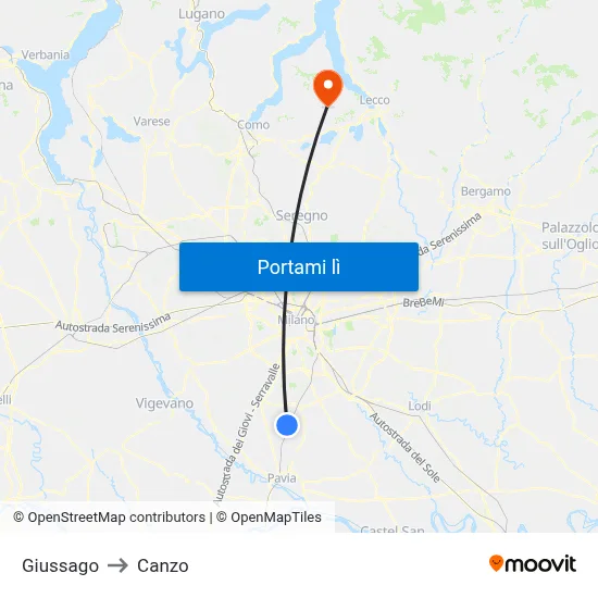Giussago to Canzo map
