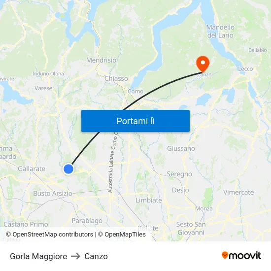 Gorla Maggiore to Canzo map
