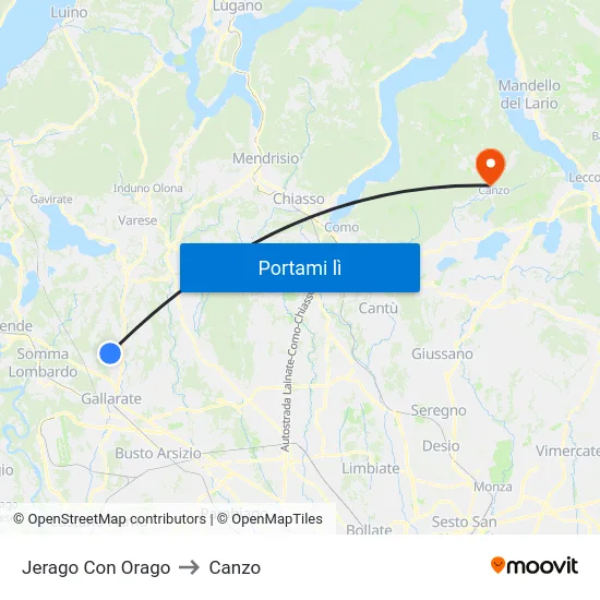 Jerago Con Orago to Canzo map