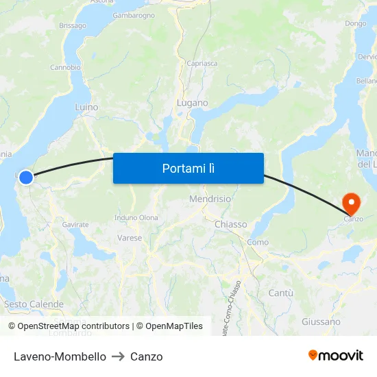 Laveno-Mombello to Canzo map