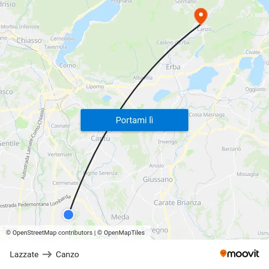 Lazzate to Canzo map