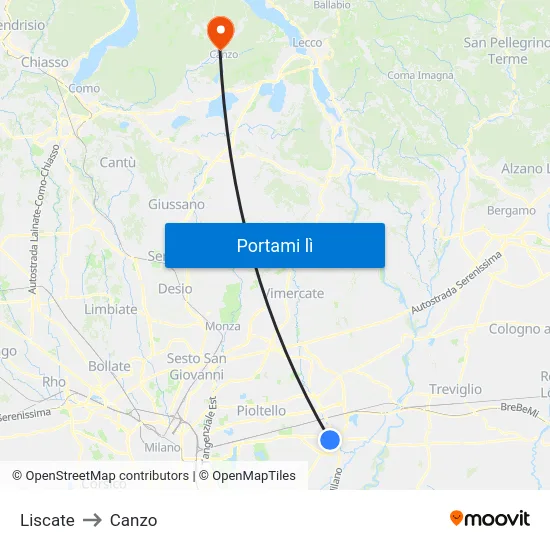 Liscate to Canzo map