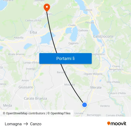 Lomagna to Canzo map