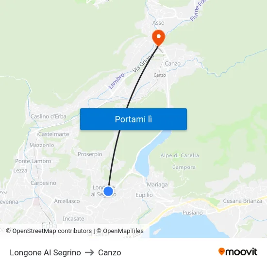 Longone Al Segrino to Canzo map