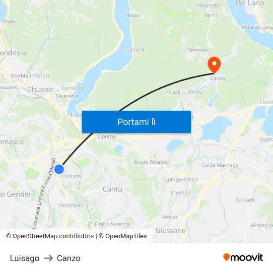 Luisago to Canzo map