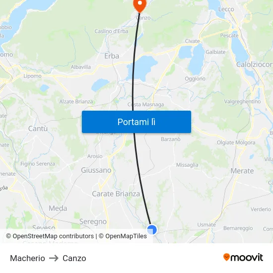Macherio to Canzo map
