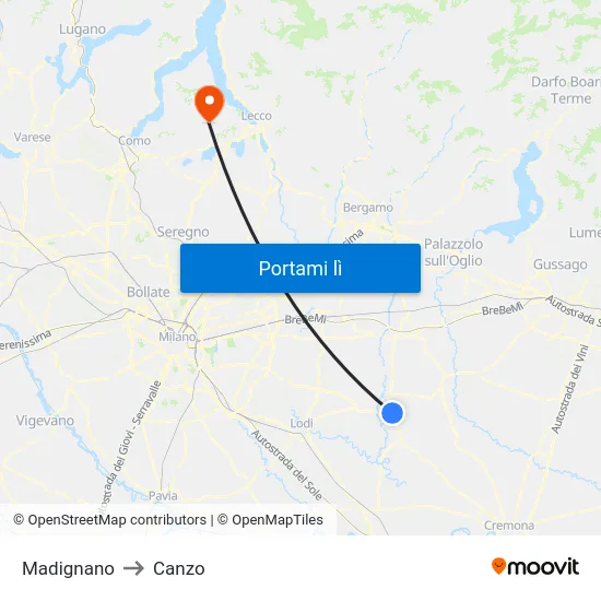 Madignano to Canzo map