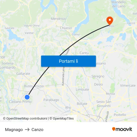 Magnago to Canzo map