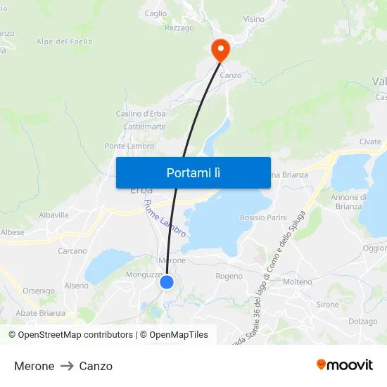 Merone to Canzo map