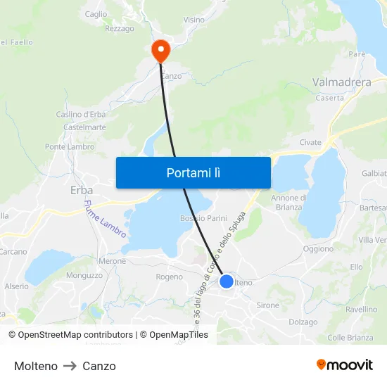 Molteno to Canzo map