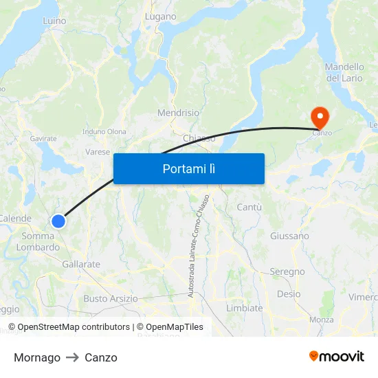 Mornago to Canzo map